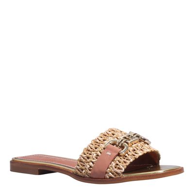 Rasteira Couro Marrom Bico Quadrado Bridão