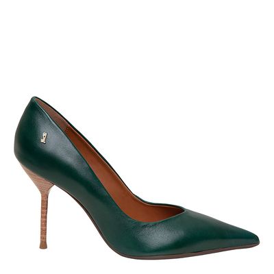 Scarpin Bico Fino Salto Texturizado Verde