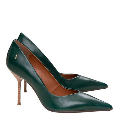 Scarpin Bico Fino Salto Texturizado Verde