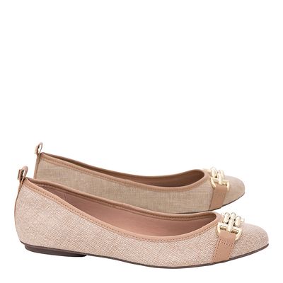 Sapatilha Linho Fivela Bege