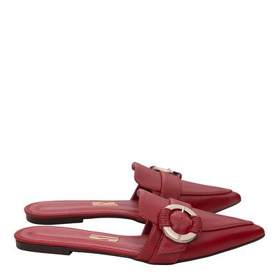 Mule Couro Fivela Vermelho