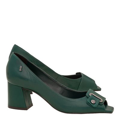 Peep Toe Fivela Salto Grosso Verde