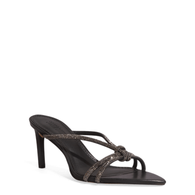 Mule Bico Folha Strass Brilhante Salto Fino Preto