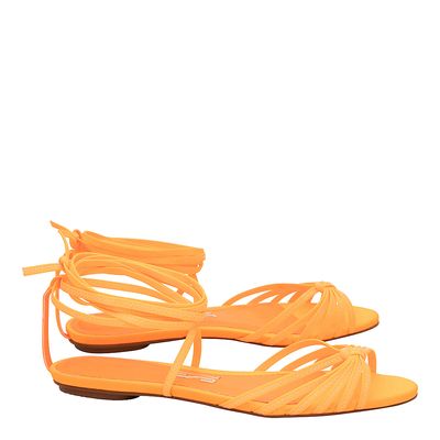 Rasteira Tiras Laranja Neon