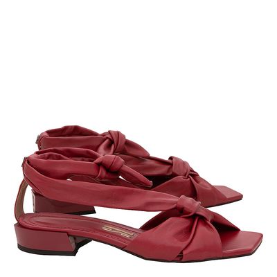 Rasteira Couro Pelica Soft Laços Vermelho