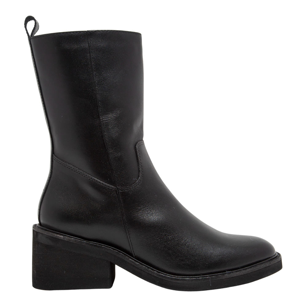 Bota Couro Confort Preto Salto Bloco