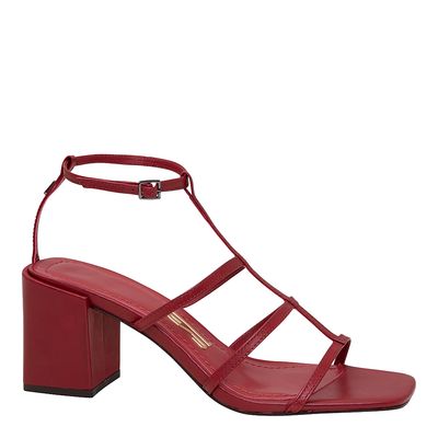 Sandália Salto Grosso Tiras Vermelho