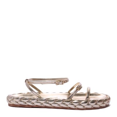 Sandália Papete Dourada Flat Trançada