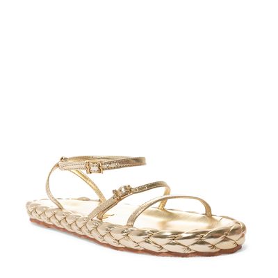 Sandália Papete Dourada Flat Trançada