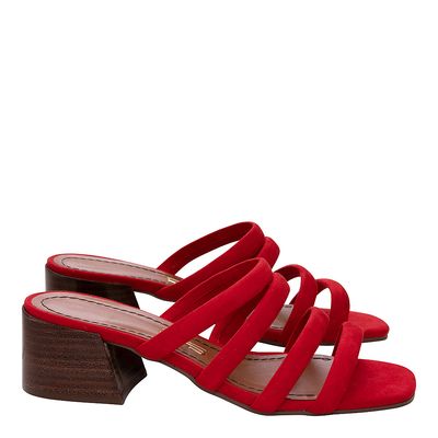 Mule Sl Suede Tiras Vermelho