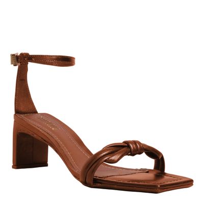 Sandália Couro Marrom Salto Baixo Lâmina