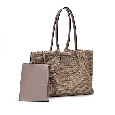 Bolsa Shopper Palha E Clutch Cinza