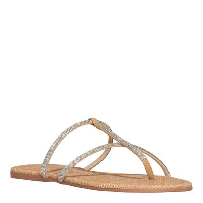 Rasteira Palha Bege Tiras Brilho