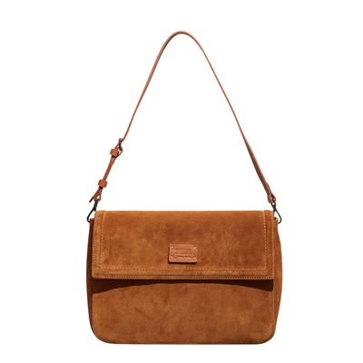 Bolsa Couro Camurça Caramelo Alça De Ombro