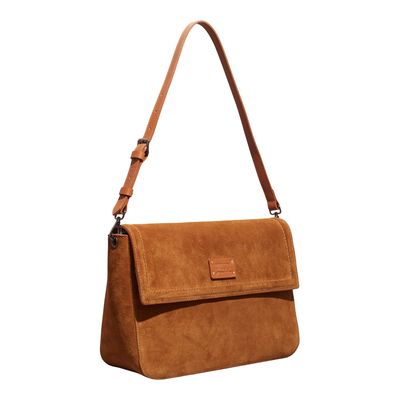 Bolsa Couro Camurça Caramelo Alça De Ombro