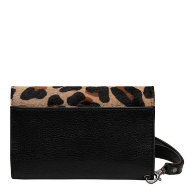 Carteira Couro Pêlo Animal Print e Preto