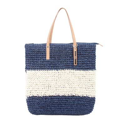Bolsa Grande Tramado Rafia Azul