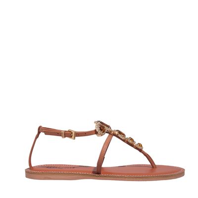 Rasteira Tira Salomé Pedraria Couro Confort Marrom Safari