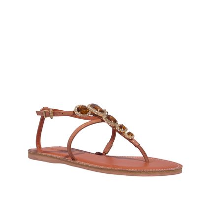 Rasteira Tira Salomé Pedraria Couro Confort Marrom Safari