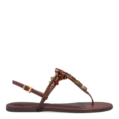 Rasteira Tira Salomé Pedraria Napa Soft Marrom