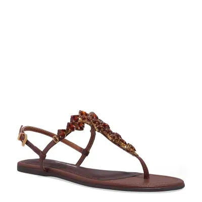 Rasteira Tira Salomé Pedraria Napa Soft Marrom