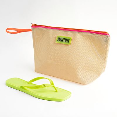 Kit Chinelo Flip Flop Borracha Verde E Necessaire