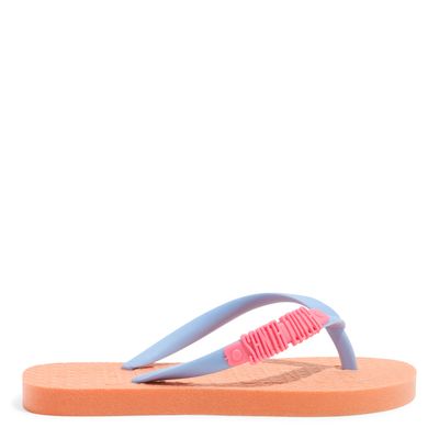 Chinelo Flip Flop Borracha Laranja Tira Azul