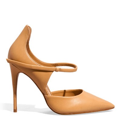 Scarpin Couro Pelica Soft Bege Bico Fino Salto Alto