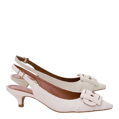 Scarpin Fivela Texturizado Branco