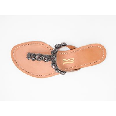 Rasteira Dedo Pedras Diamond Marrom