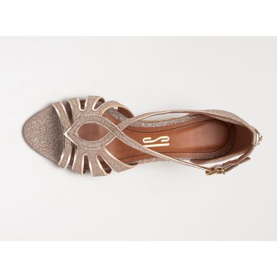 Peep Toe Tiras Glitter Dourado