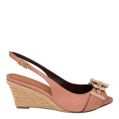 Peep Toe Sl Fivela Couro Nude