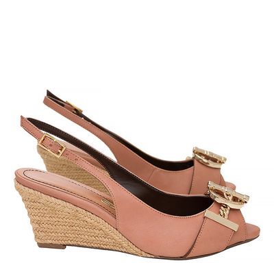 Peep Toe Sl Fivela Couro Nude