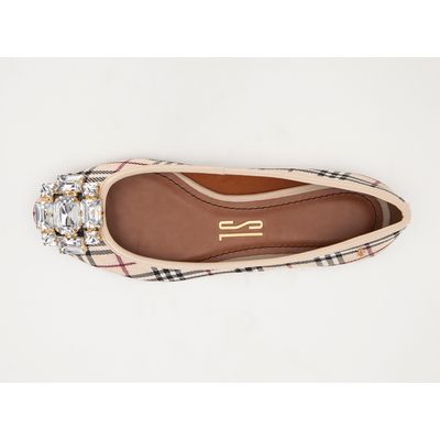 Sapatilha Tecido Xadrez Pedraria Off White