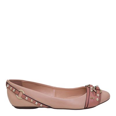 Sapatilha Sl Couro Nude e Bege Tachas