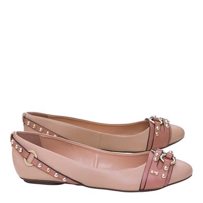 Sapatilha Sl Couro Nude e Bege Tachas