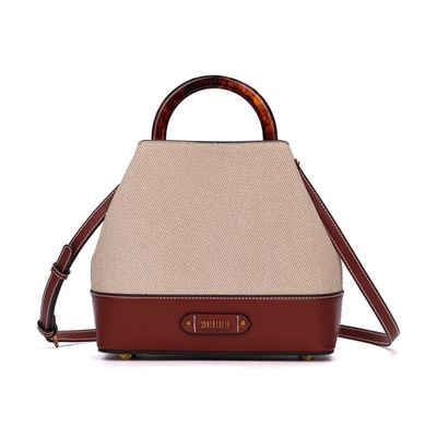 Bolsa Bucket Canvas Marrom Alça Dupla