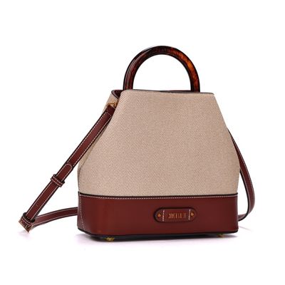 Bolsa Bucket Canvas Marrom Alça Dupla