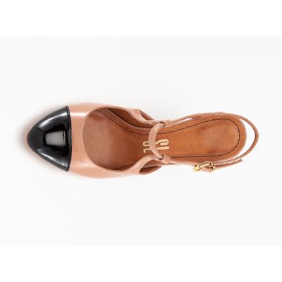 Scarpin Boneca envernizado Bege e Preto