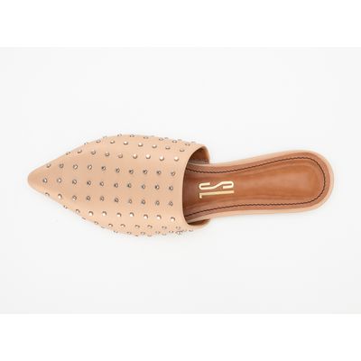 Mule Couro Pelica Soft Tachas Bege
