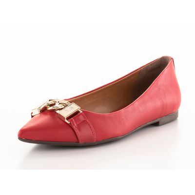 Sapatilha Bico Fino Vermelho Corrente Dourada