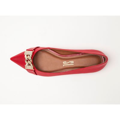 Sapatilha Bico Fino Vermelho Corrente Dourada