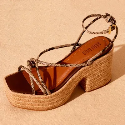 Espadrille Couro Tiras Animal Print Cobra