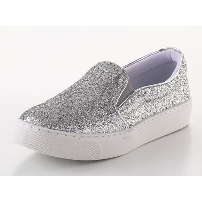 Tênis Slip On com Gliter Prata