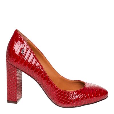 Scarpin Croco Salto Alto Grosso Vermelho