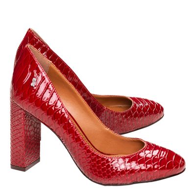 Scarpin Croco Salto Alto Grosso Vermelho