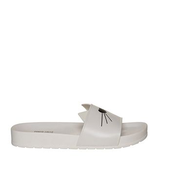Sandália Slide Infantil Branco Borracha Gatinho