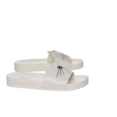 Sandália Slide Infantil Branco Borracha Gatinho