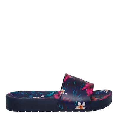 Sandália Slide Infantil Azul Marinho Borracha Floral