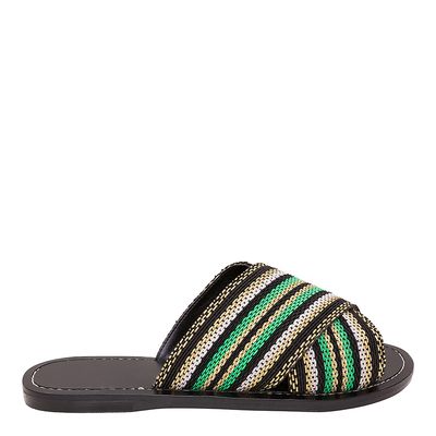 Rasteira Listrado Verde e Preto